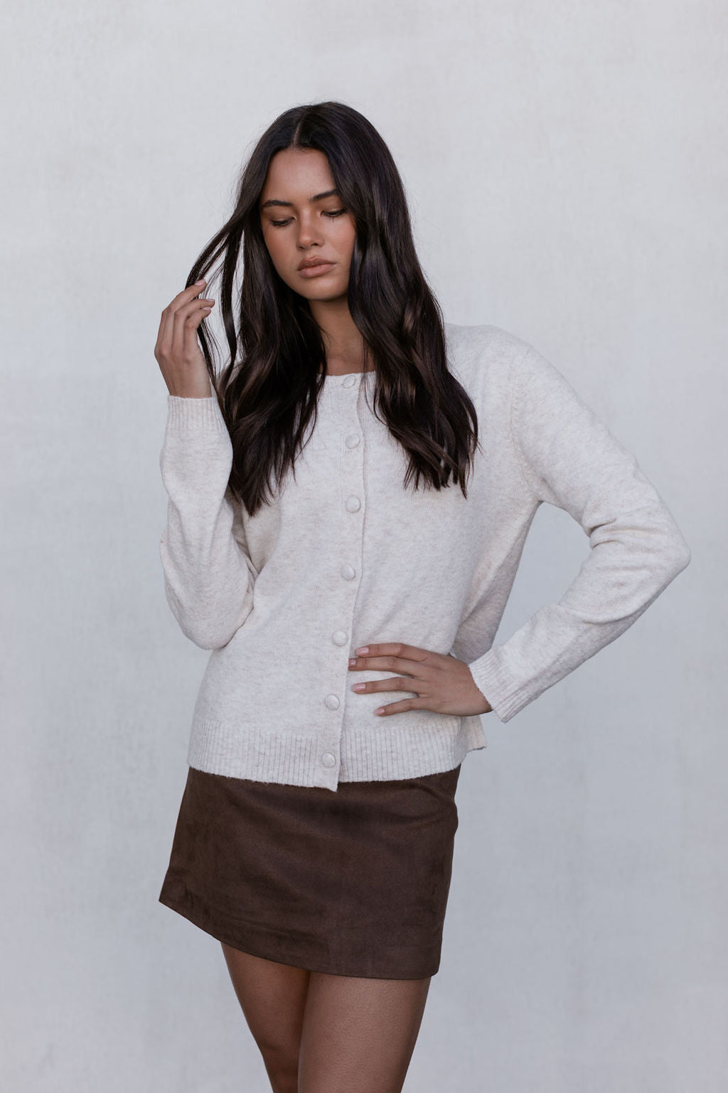 Vanessa Knit Cardigan - Beige Marle