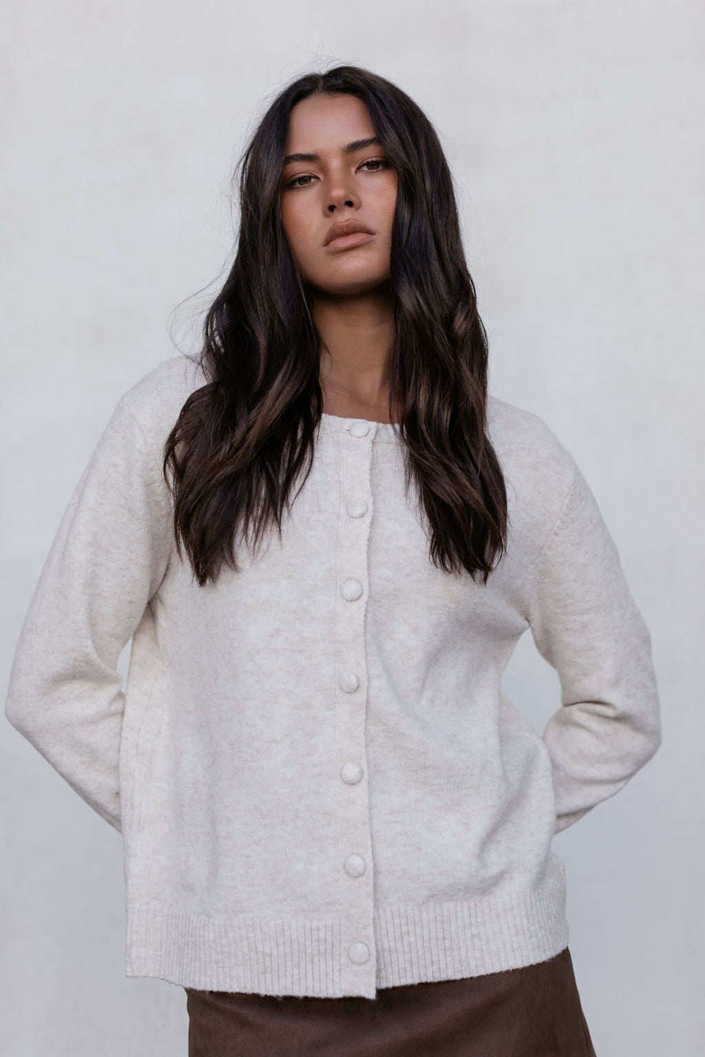 Vanessa Knit Cardigan - Beige Marle