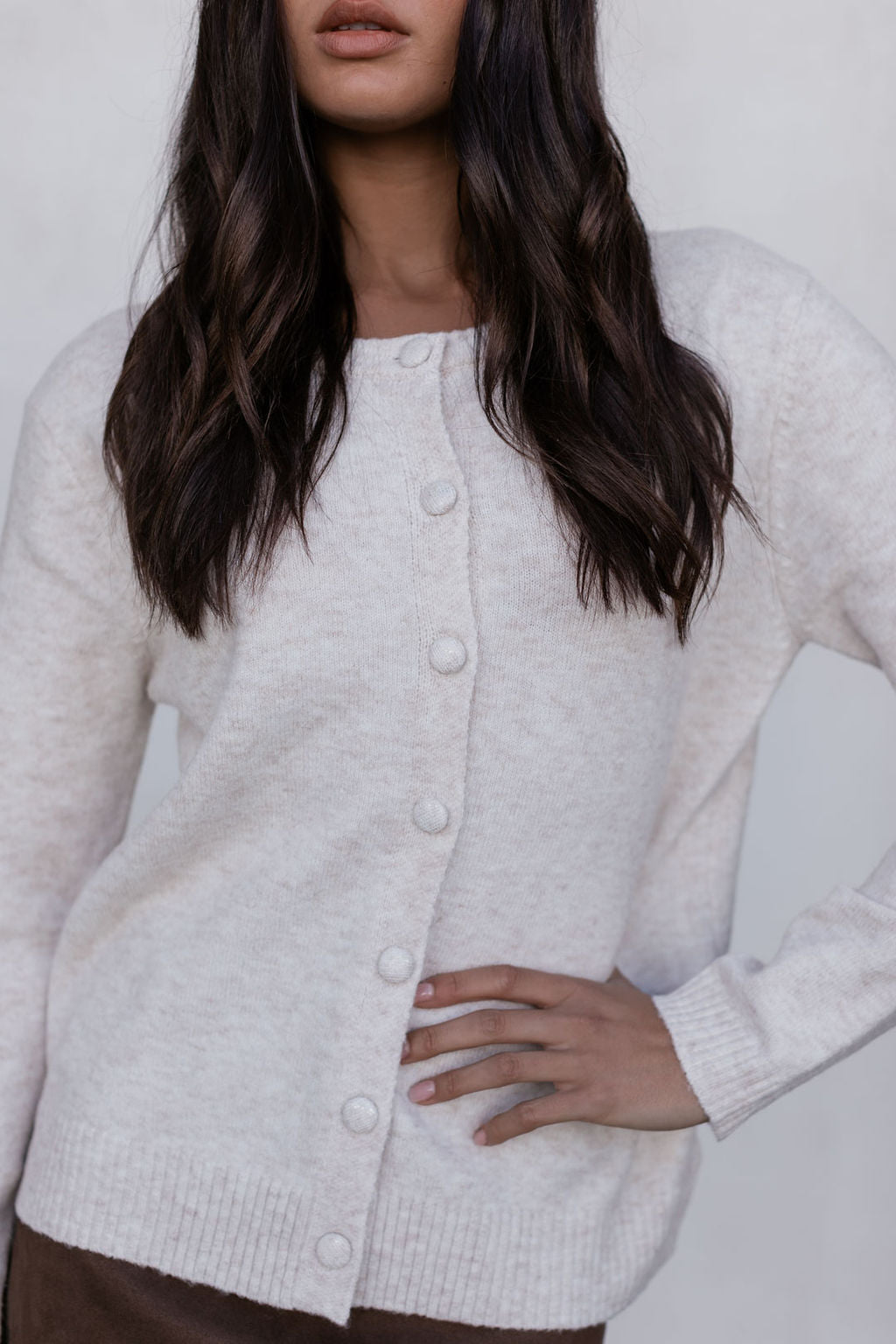 Vanessa Knit Cardigan - Beige Marle