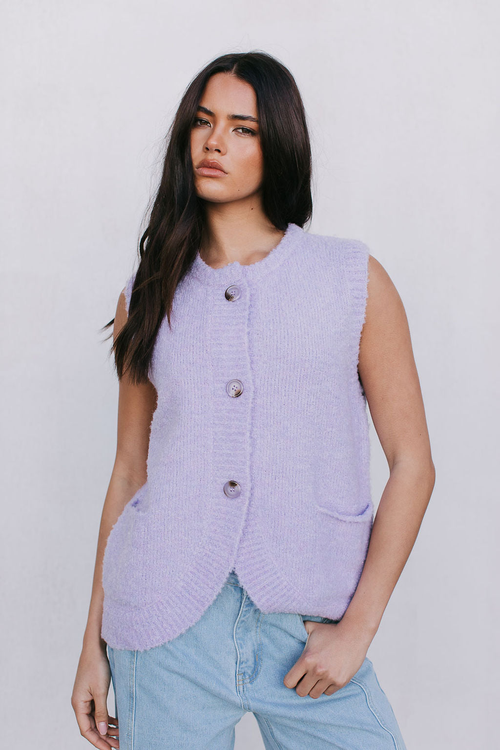 Nadia Knit Vest - Lilac Marle