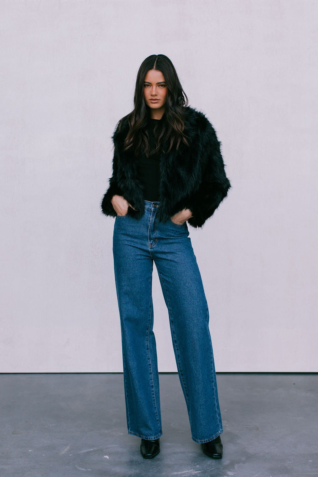 Delilah Vegan Fur Jacket Black
