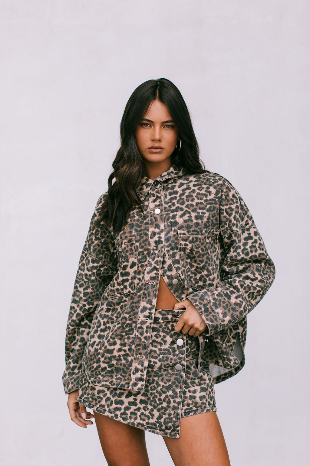 Hallie Shacket - Leopard Denim