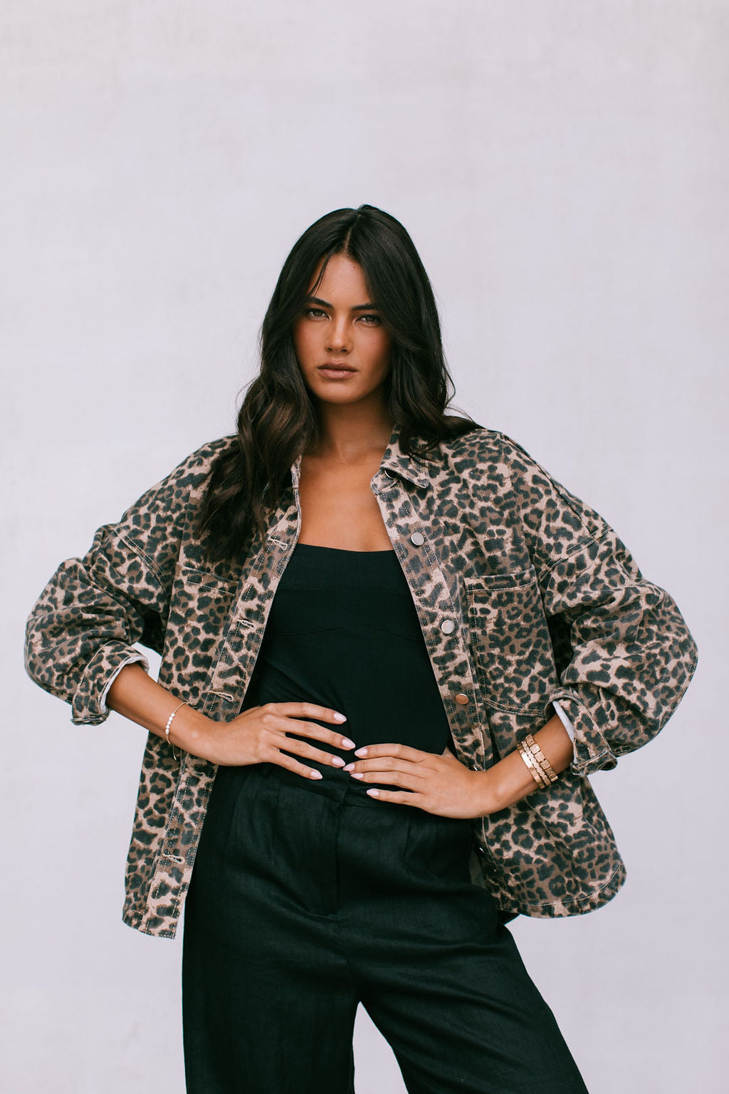 Hallie Shacket - Leopard Denim