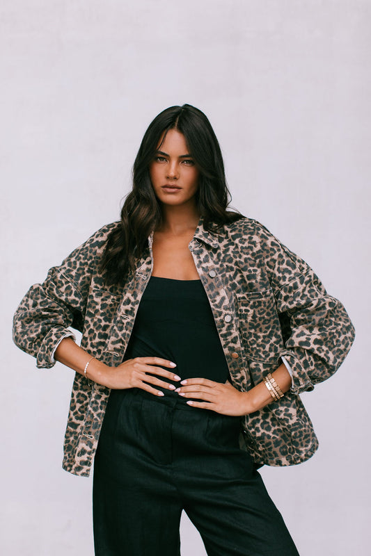 Hallie Shacket - Leopard Denim