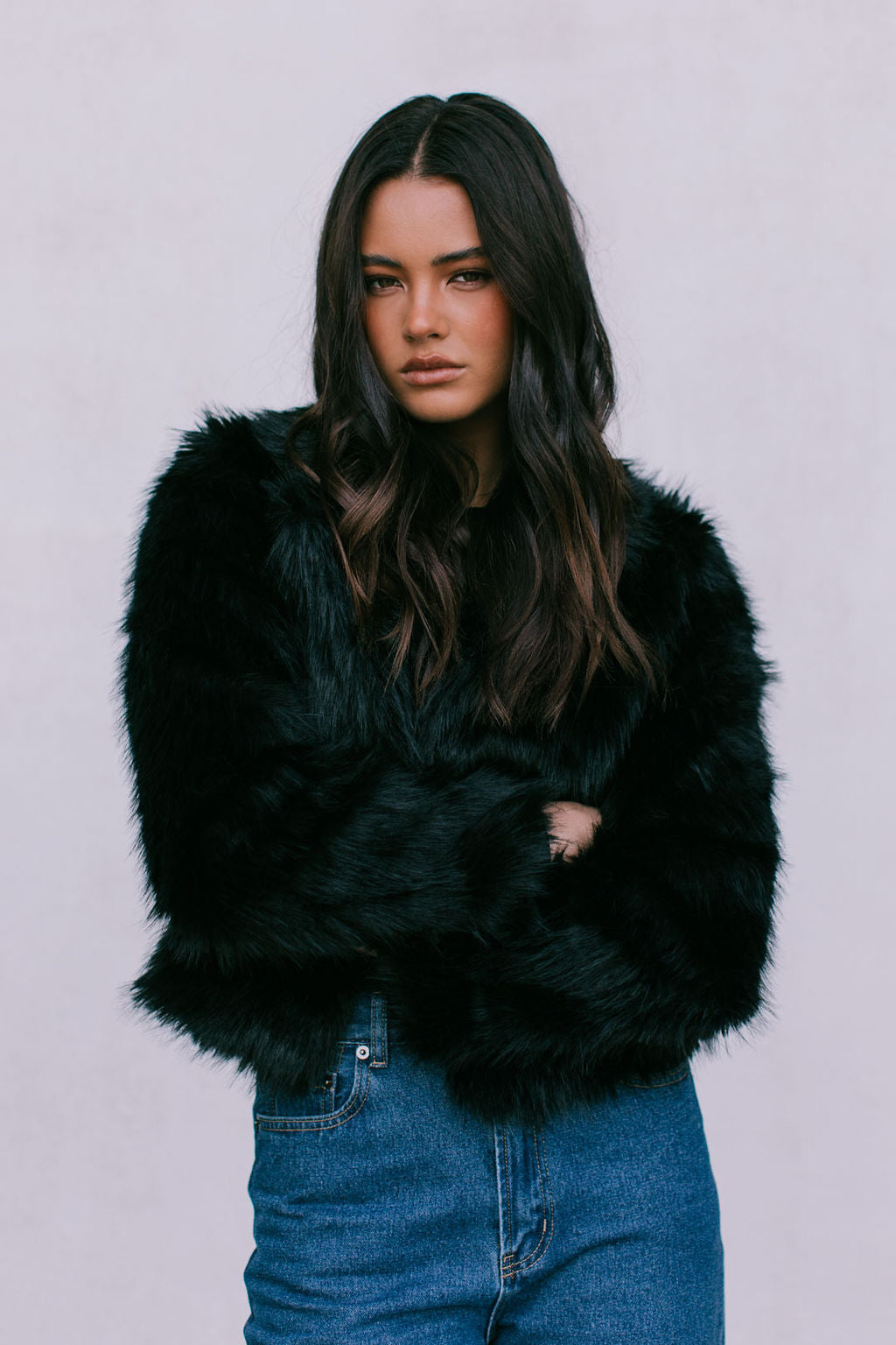 Delilah Vegan Fur Jacket Black