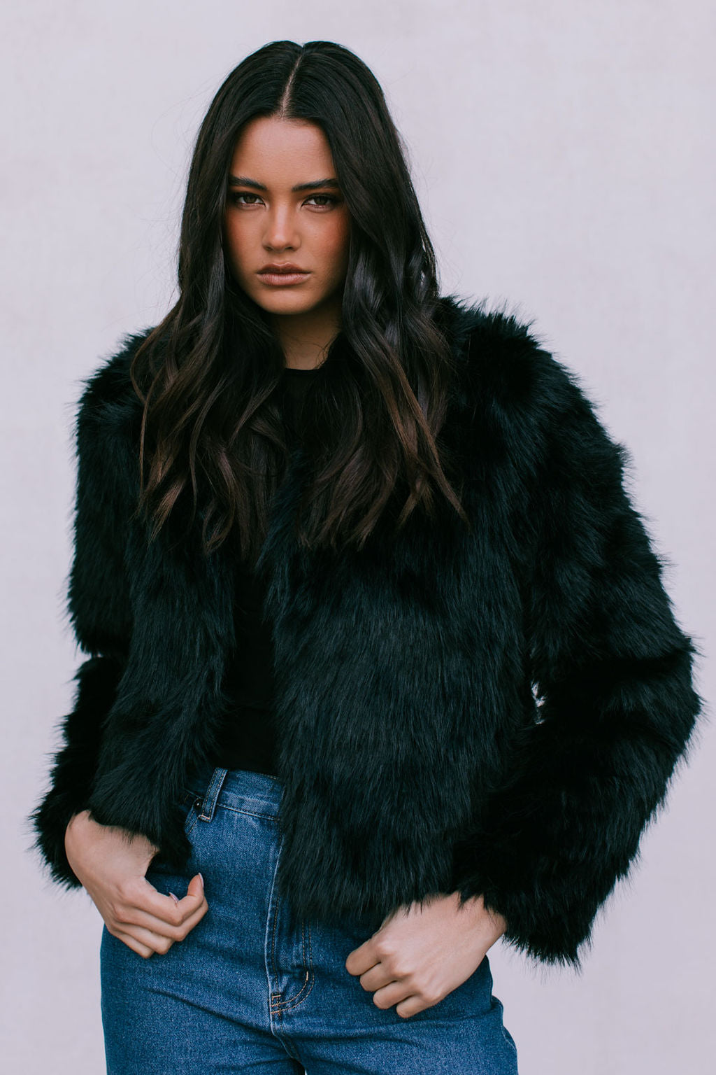 Delilah Vegan Fur Jacket Black