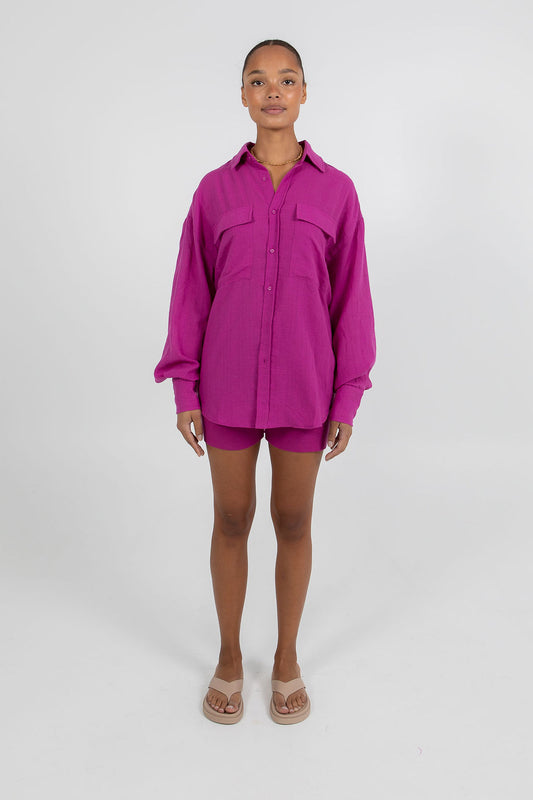 Rosette Oversized Shirt - Magenta