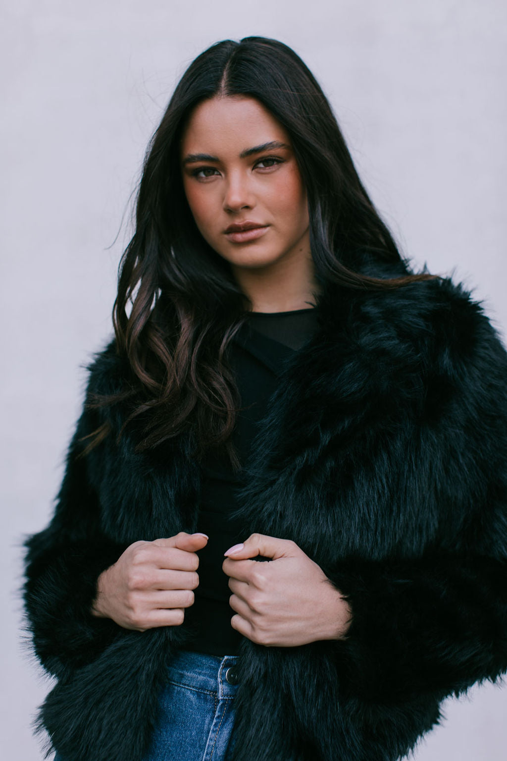 Delilah Vegan Fur Jacket Black