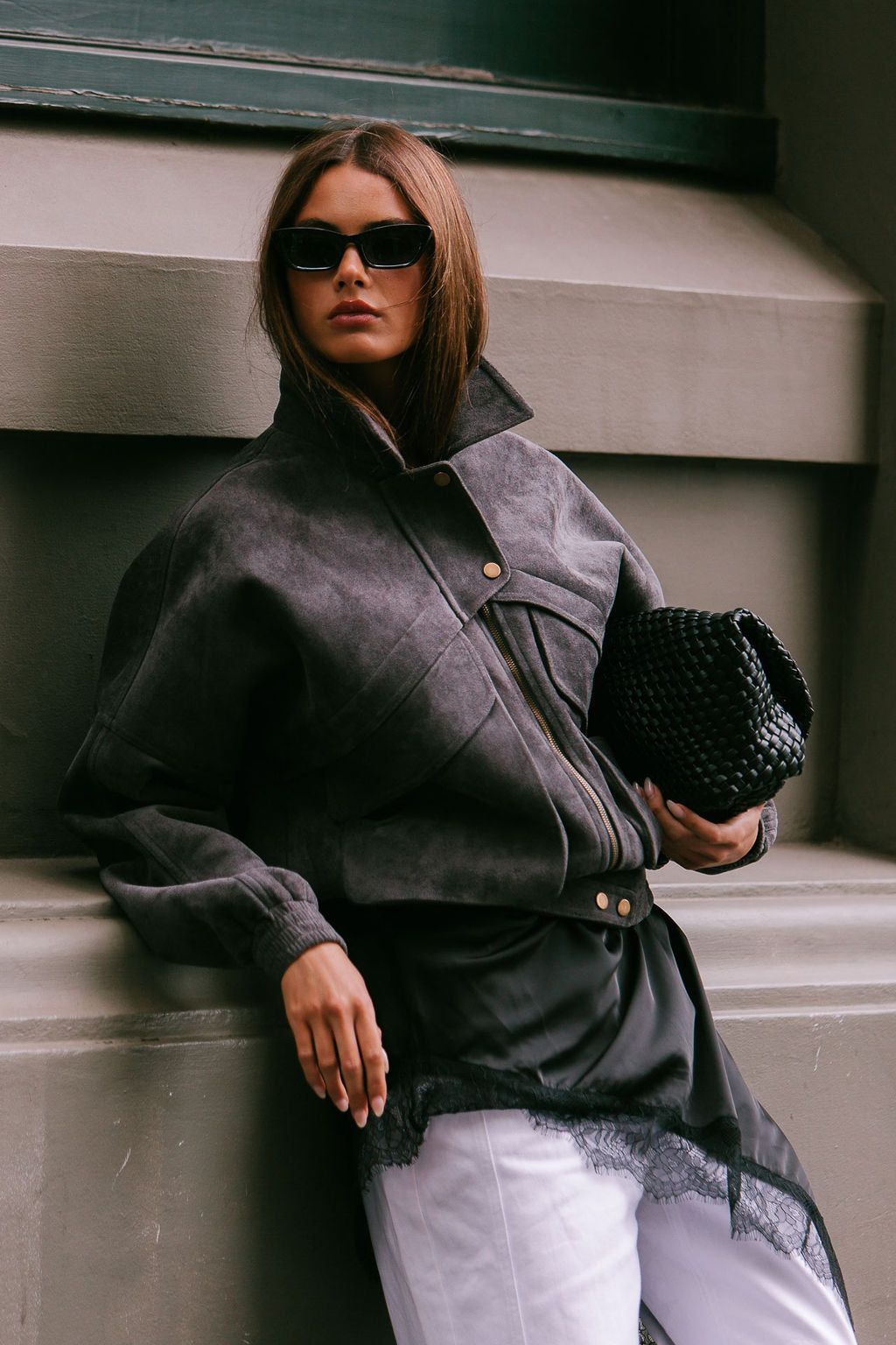 PRE ORDER Aliyah Bomber Jacket Charcoal