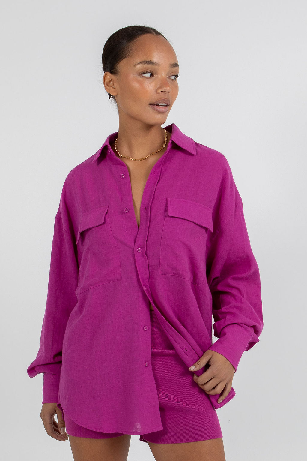 Rosette Oversized Shirt - Magenta