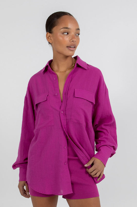 Rosette Oversized Shirt - Magenta