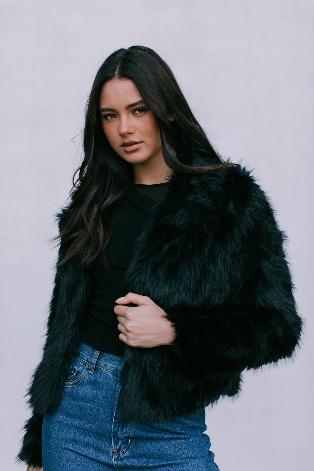 Delilah Vegan Fur Jacket Black