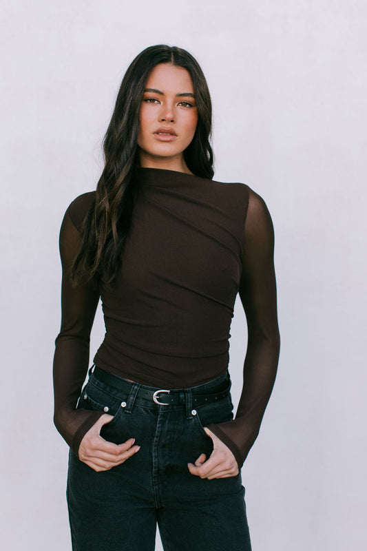 Dakitah Long-sleeve Top - Espresso Brown Mesh