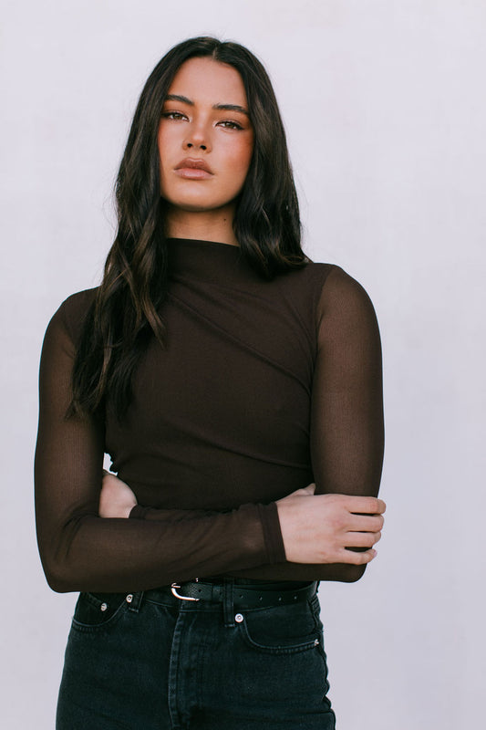 Dakitah Long-sleeve Top - Espresso Brown Mesh