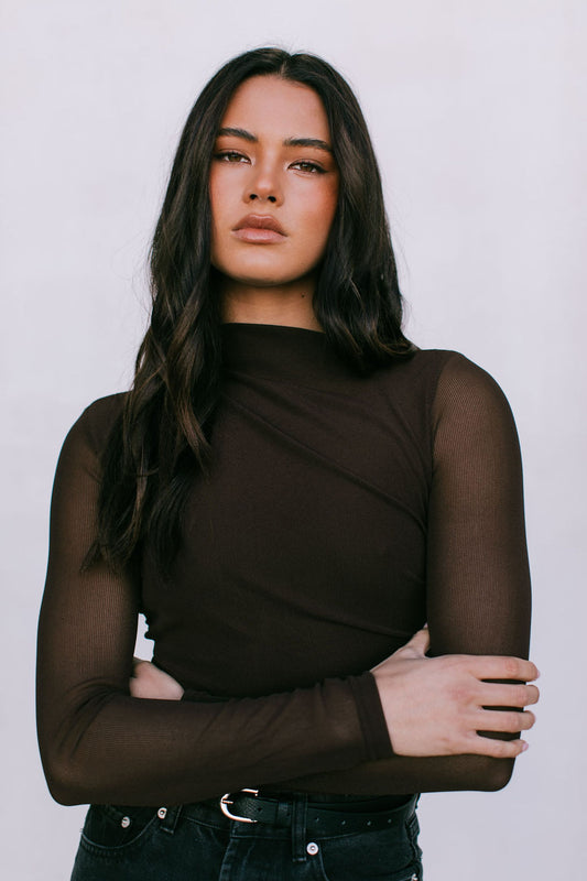 Dakitah Long-sleeve Top - Espresso Brown Mesh
