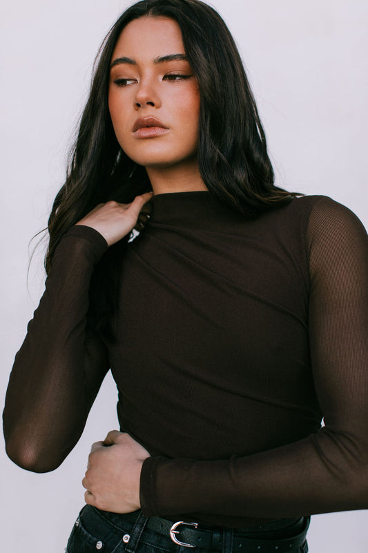 Dakitah Long-sleeve Top - Espresso Brown Mesh