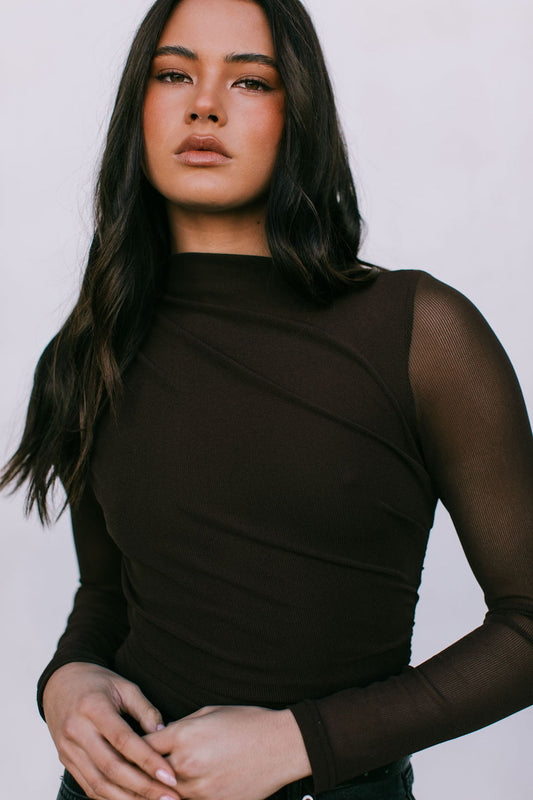 Dakitah Long-sleeve Top - Espresso Brown Mesh