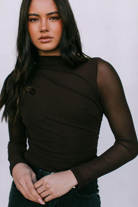 Dakitah Long-sleeve Top - Espresso Brown Mesh