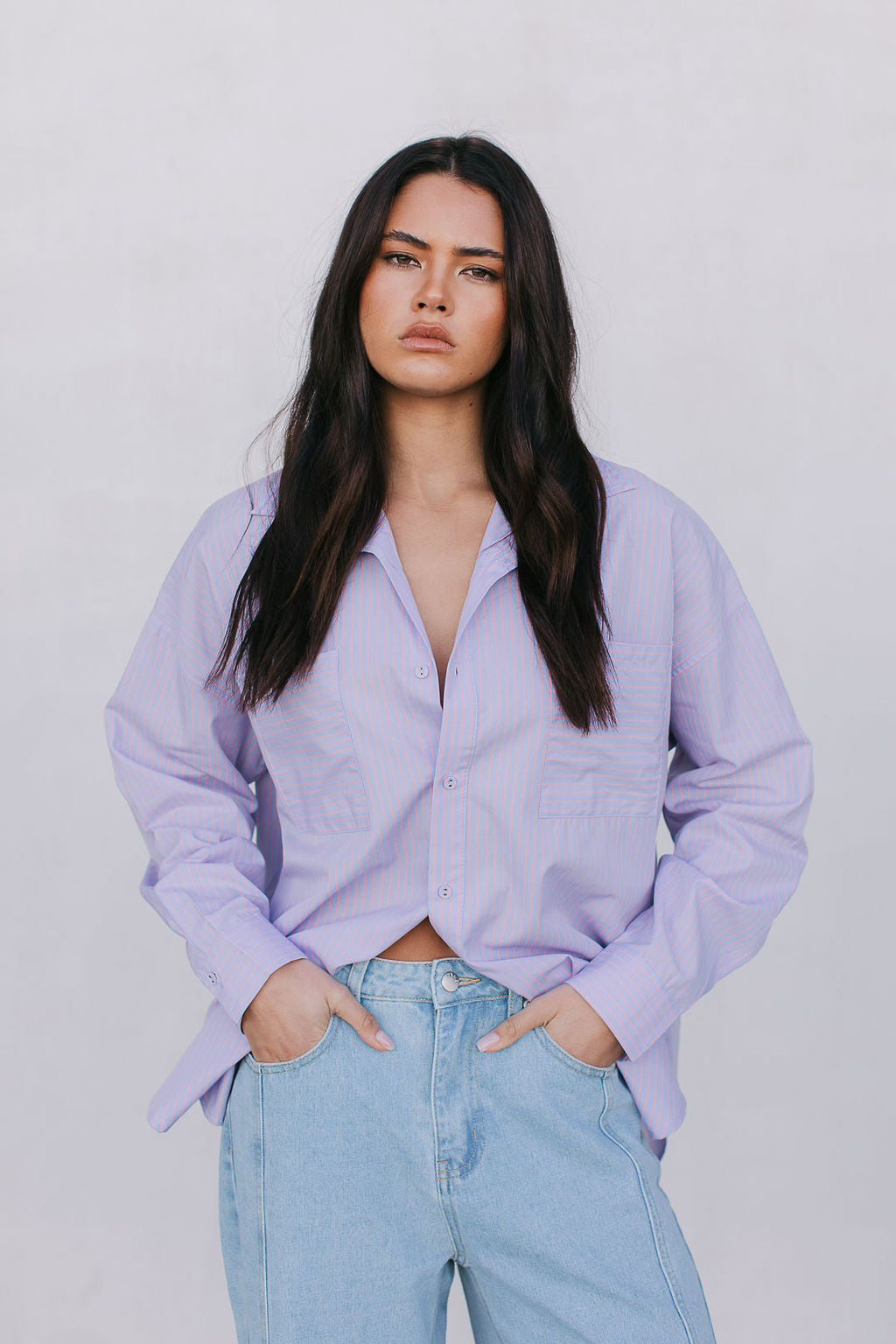 Saint Oversized Shirt - Lilac/Peach Stripe