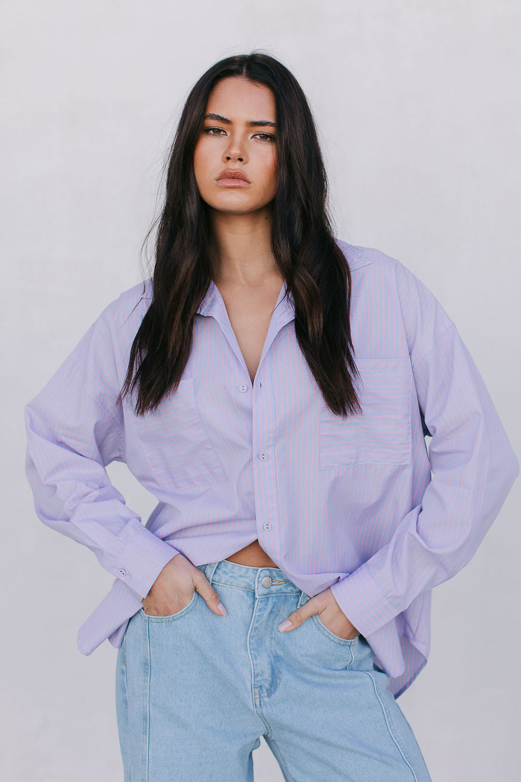 Saint Oversized Shirt - Lilac/Peach Stripe