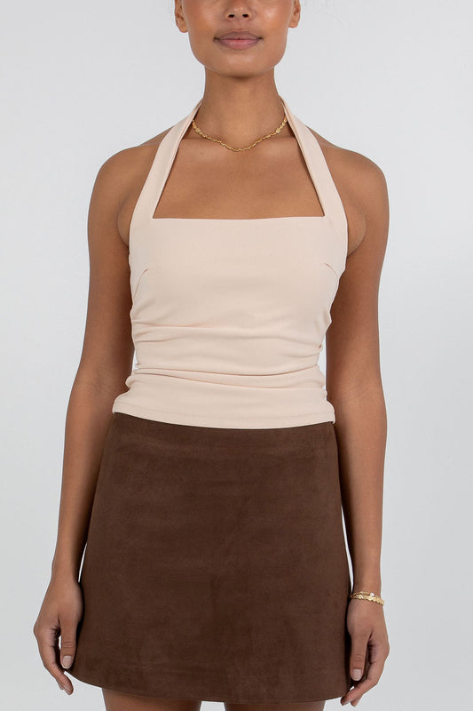 Jetta Mini Skirt - Chocolate Brown Suede Look