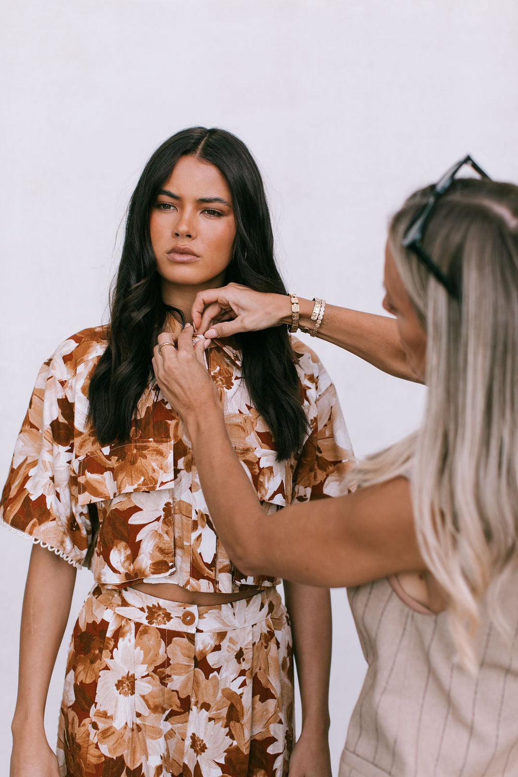 Esimio Cropped Shirt Rust Floral