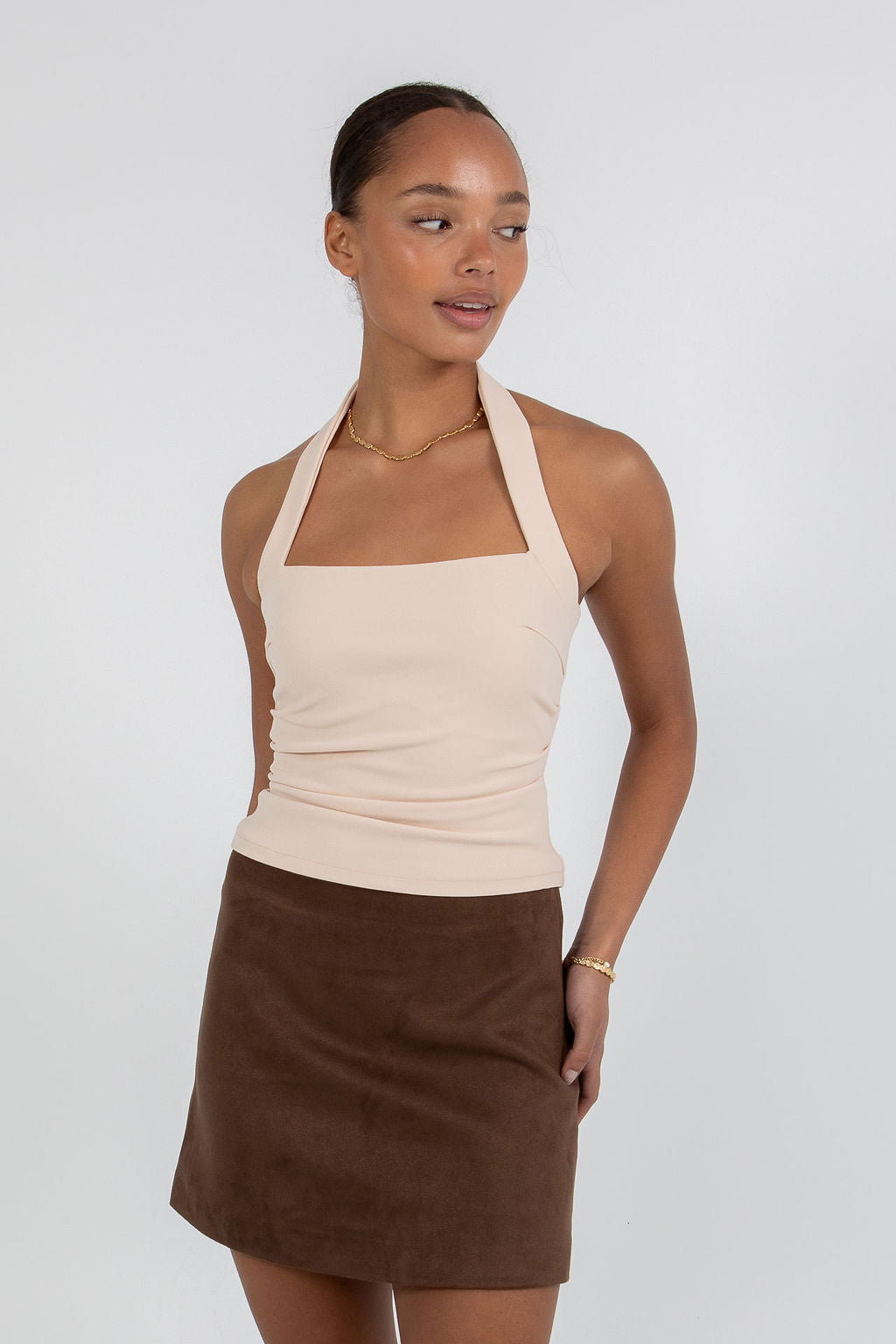 Jetta Mini Skirt - Chocolate Brown Suede Look