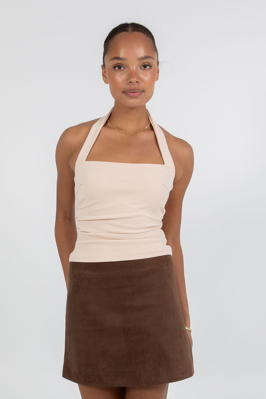 Jetta Mini Skirt - Chocolate Brown Suede Look