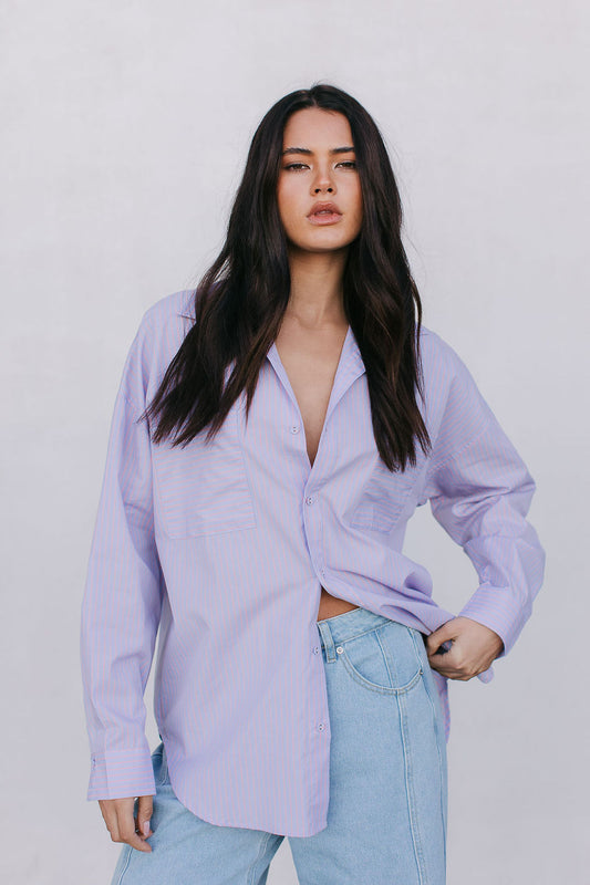 Saint Oversized Shirt - Lilac/Peach Stripe