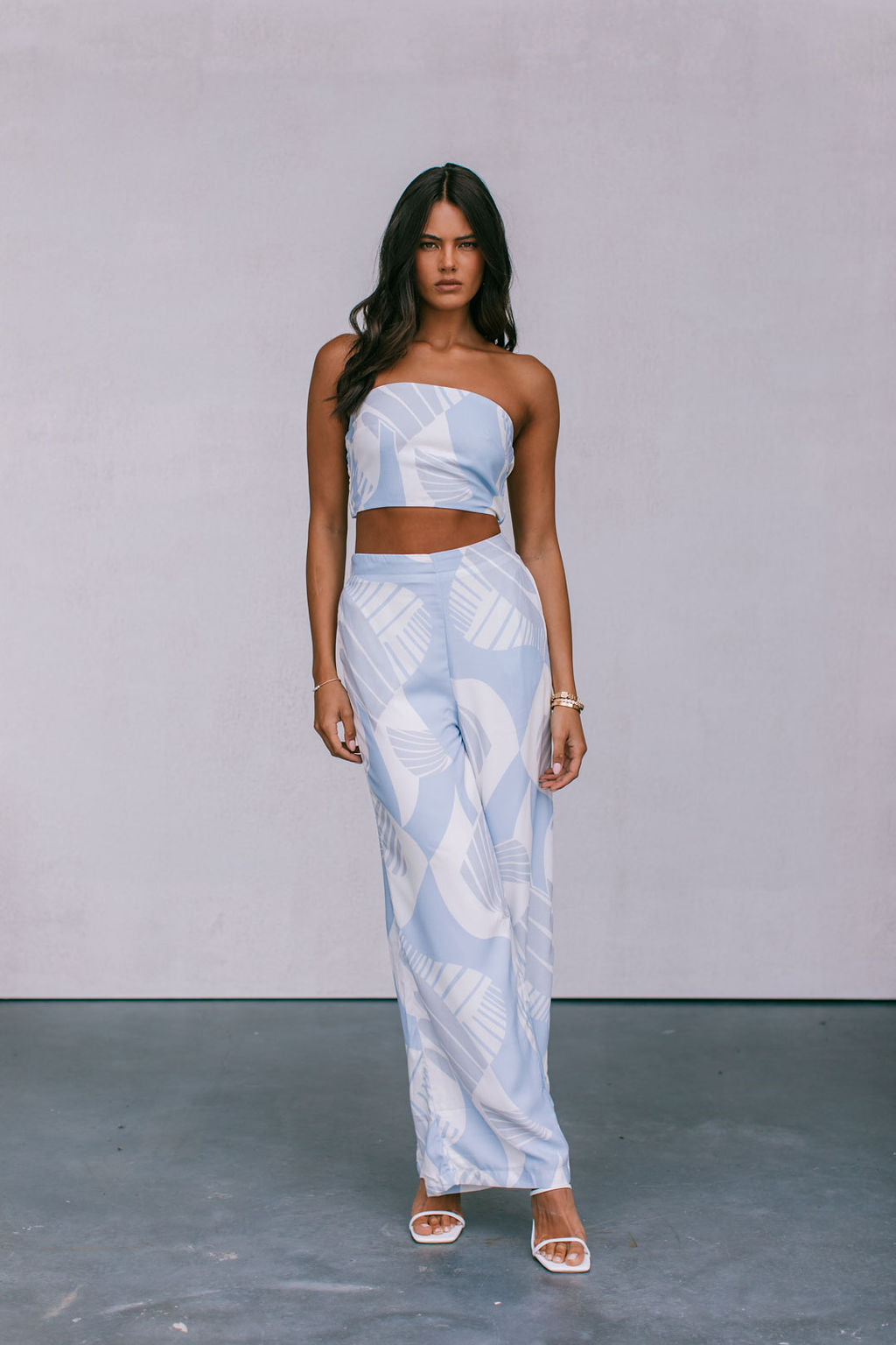 Walha Set - Ivory/Blue Fan Print