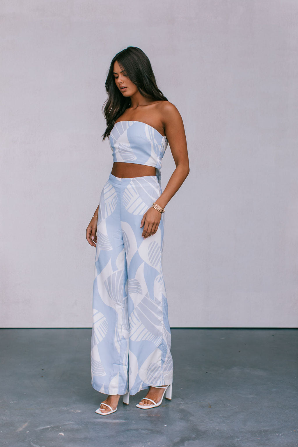 Walha Set - Ivory/Blue Fan Print