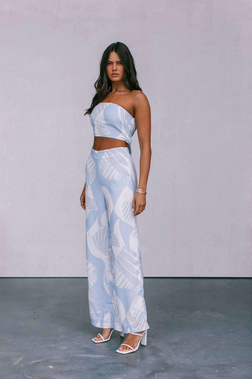 Walha Set - Ivory/Blue Fan Print