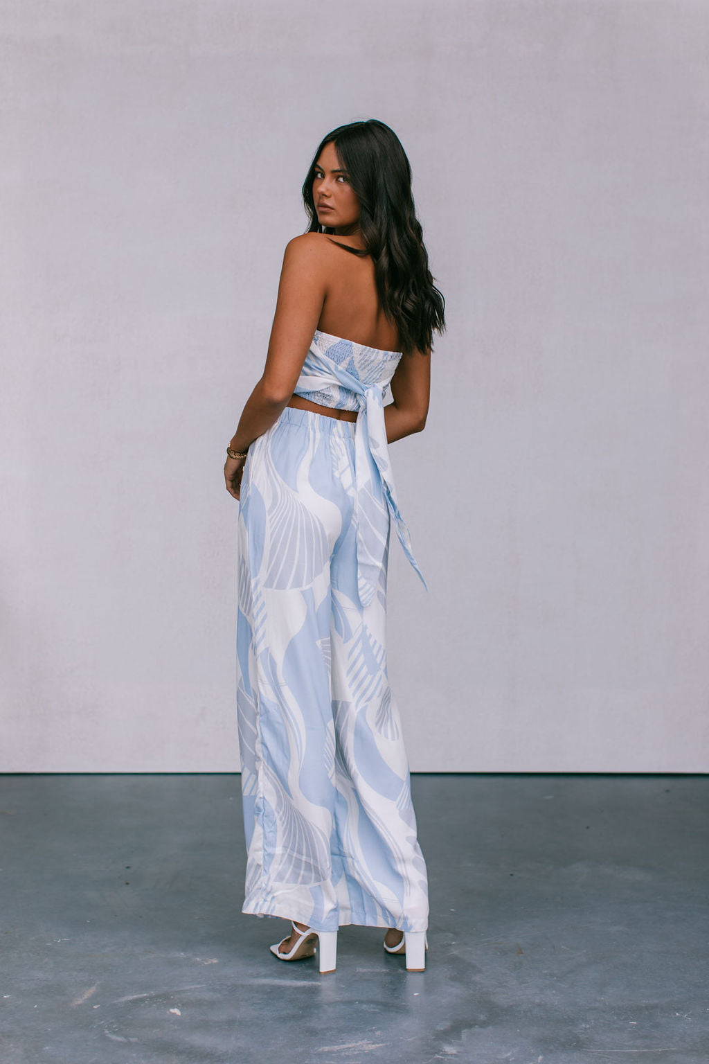 Walha Set - Ivory/Blue Fan Print