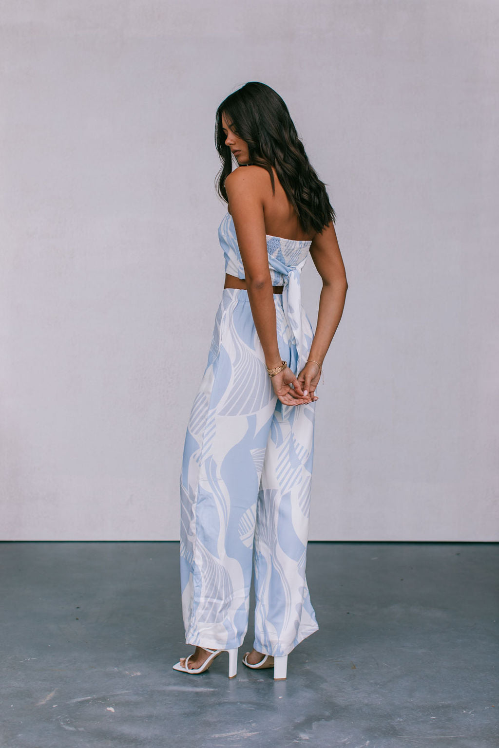 Walha Set - Ivory/Blue Fan Print