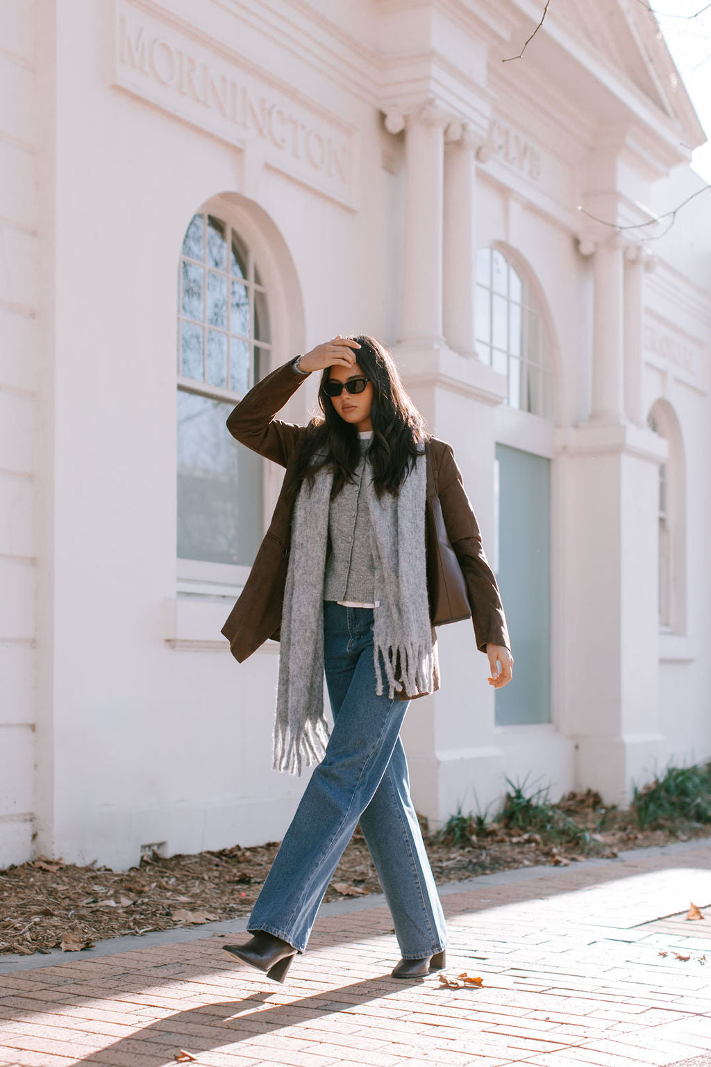 Yanni Oversized Blazer - Chocolate Brown Suede Look