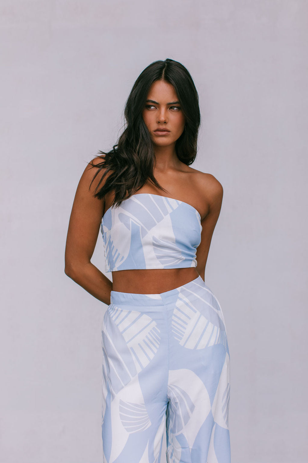 Walha Set - Ivory/Blue Fan Print