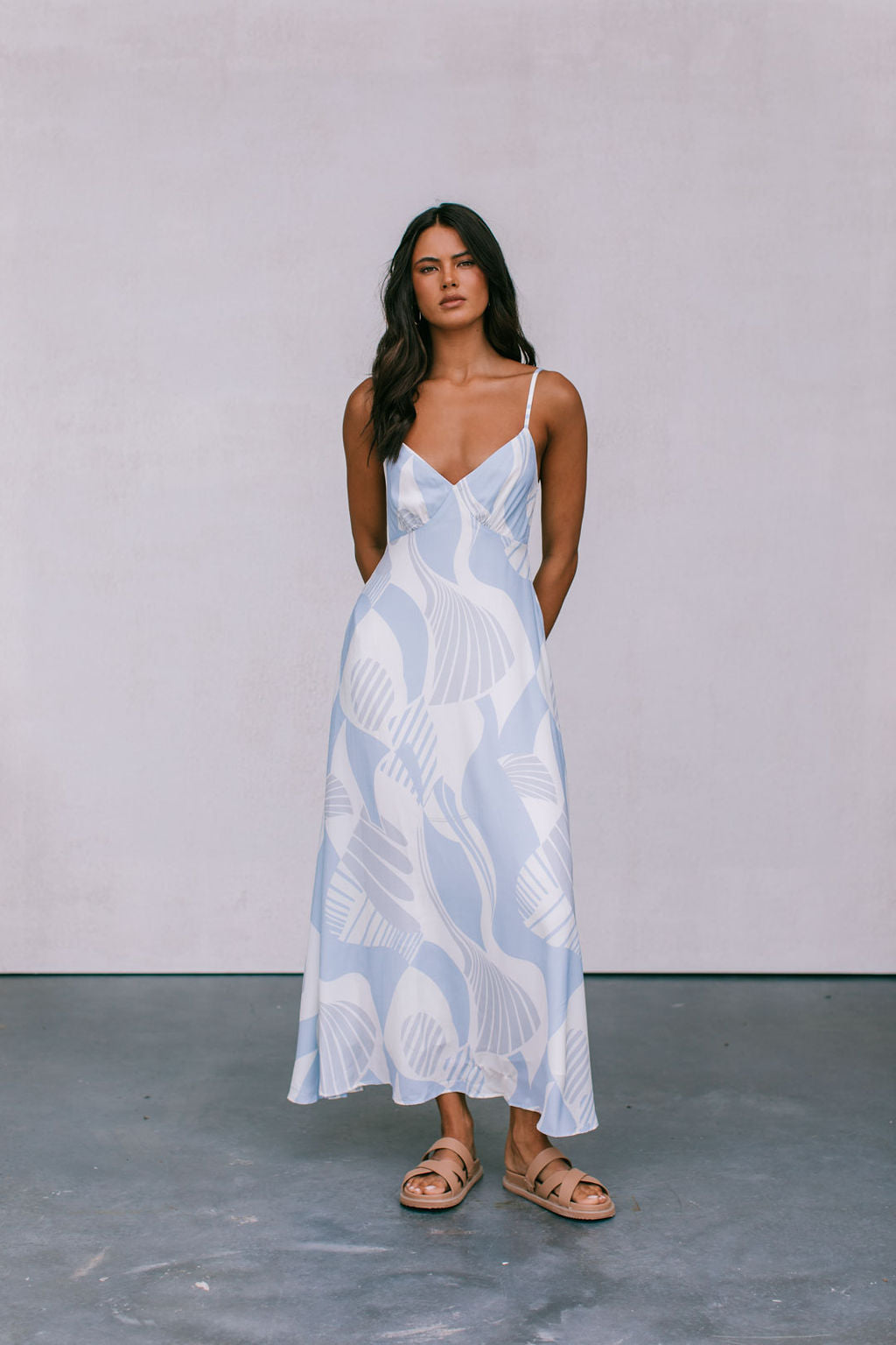 Xalapa Dress - Ivory/Blue Fan Print