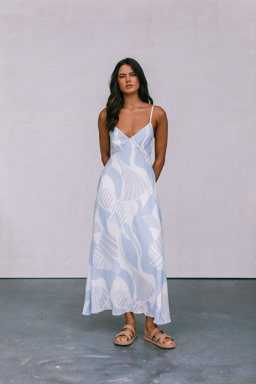 Xalapa Dress - Ivory/Blue Fan Print