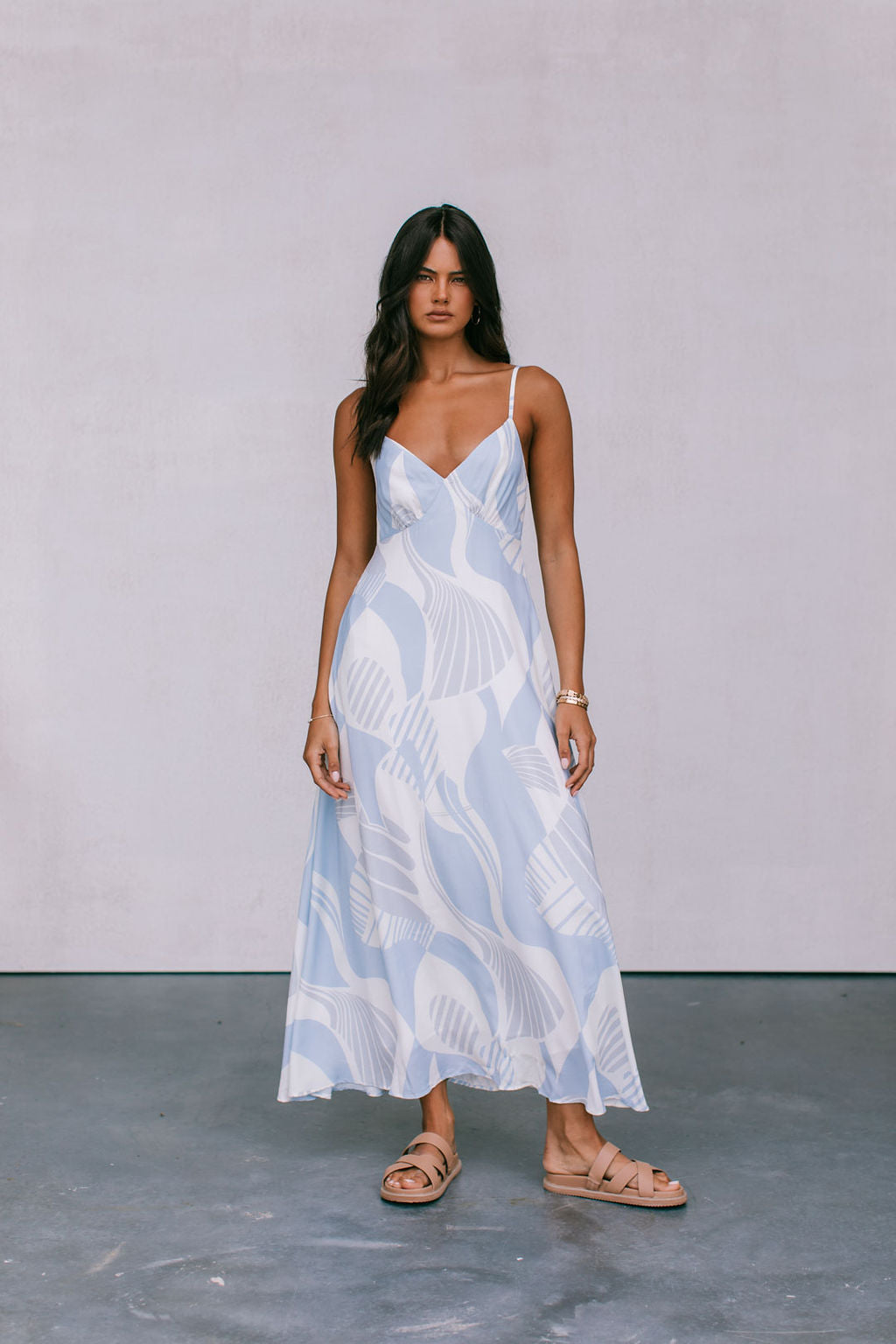 Chloe Maxi Dress - Blue Fan Print