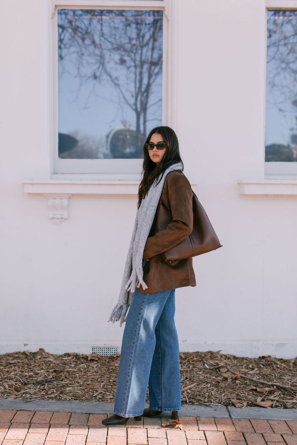 Yanni Oversized Blazer - Chocolate Brown Suede Look