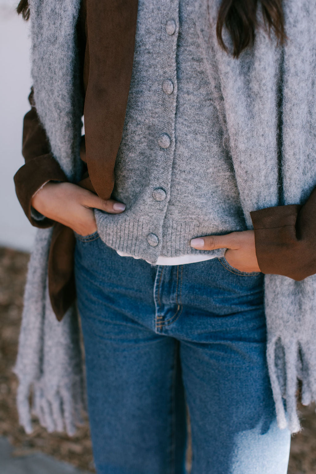 Vanessa Knit Cardigan - Grey Marle