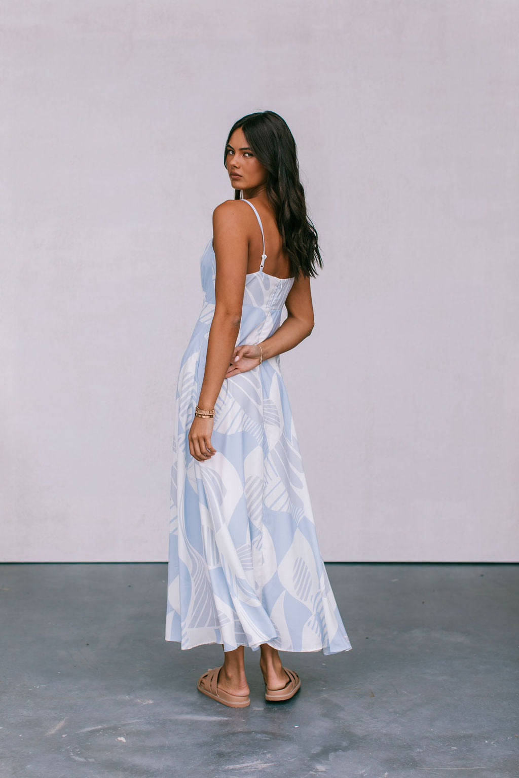 Xalapa Dress - Ivory/Blue Fan Print