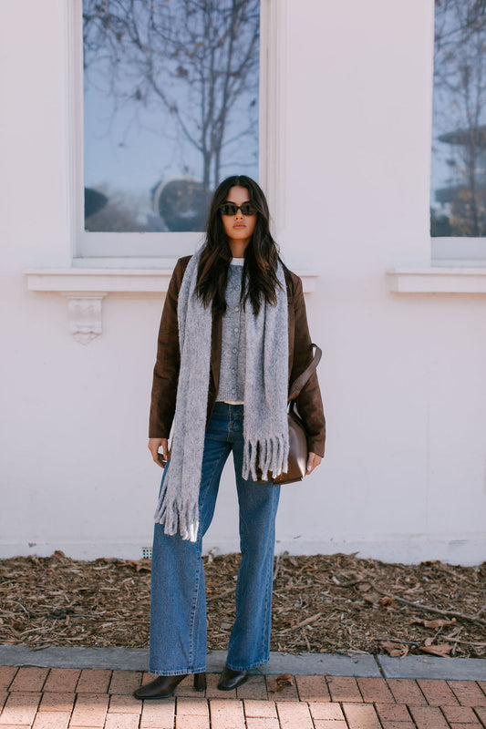 Yanni Oversized Blazer - Chocolate Brown Suede Look