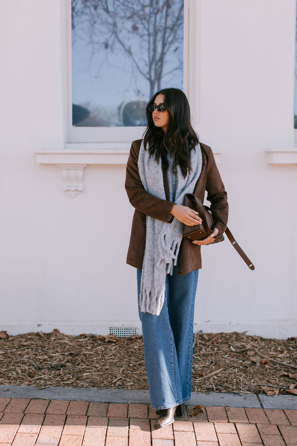 Yanni Oversized Blazer - Chocolate Brown Suede Look