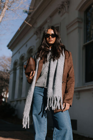 Yanni Oversized Blazer - Chocolate Brown Suede Look