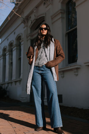 Yanni Oversized Blazer - Chocolate Brown Suede Look