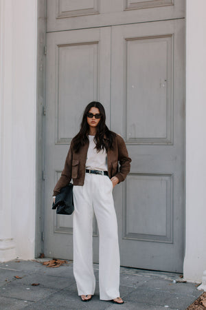 Gracelyn Bomber Jacket - Chocolate Brown Suede Look