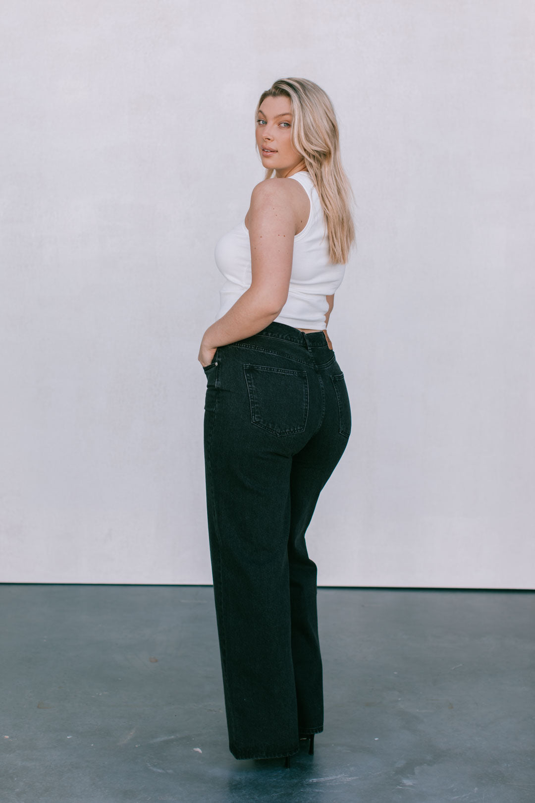 Carissa Wide Leg Jeans Washed Black