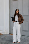 Gracelyn Bomber Jacket - Chocolate Brown Suede Look