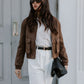 Gracelyn Bomber Jacket - Chocolate Brown Suede Look